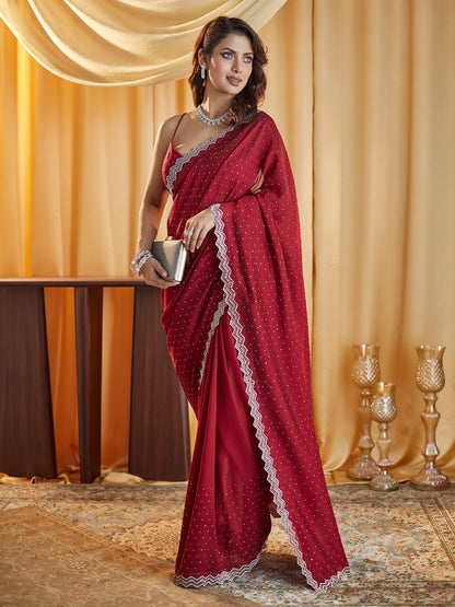 Dhiyona KS Women's Embellished Beads and Stones Silk Blend Saree