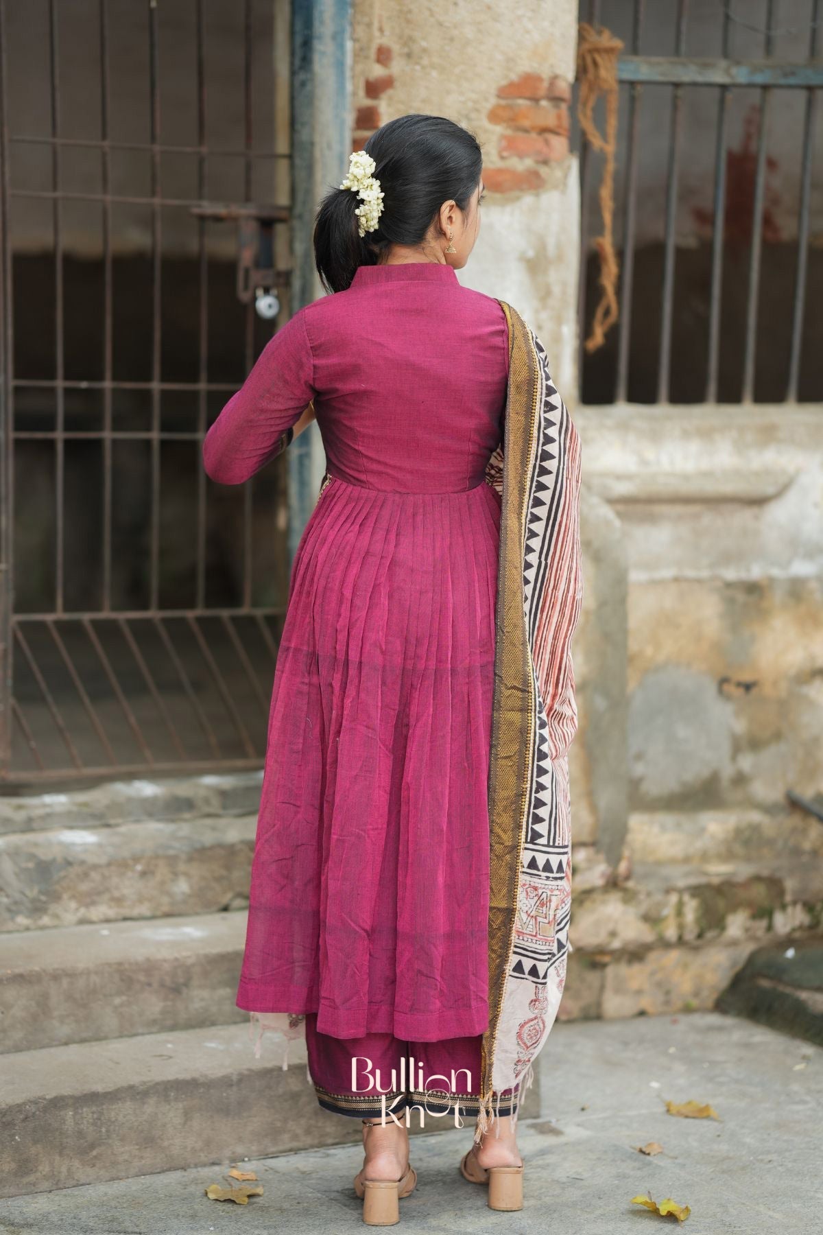 Dhiyona BN Kasturi Handloom Maroon  Three-Quarter sleeves Kurta Set