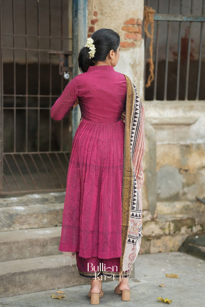 Dhiyona BN Kasturi Handloom Maroon  Three-Quarter sleeves Kurta Set