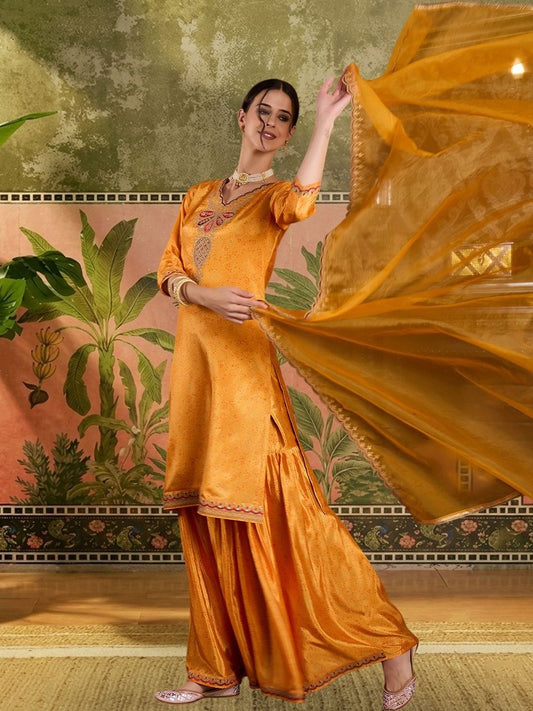 Dhiyona SN Embroidered V-Neck Kurta & Sharara With Dupatta