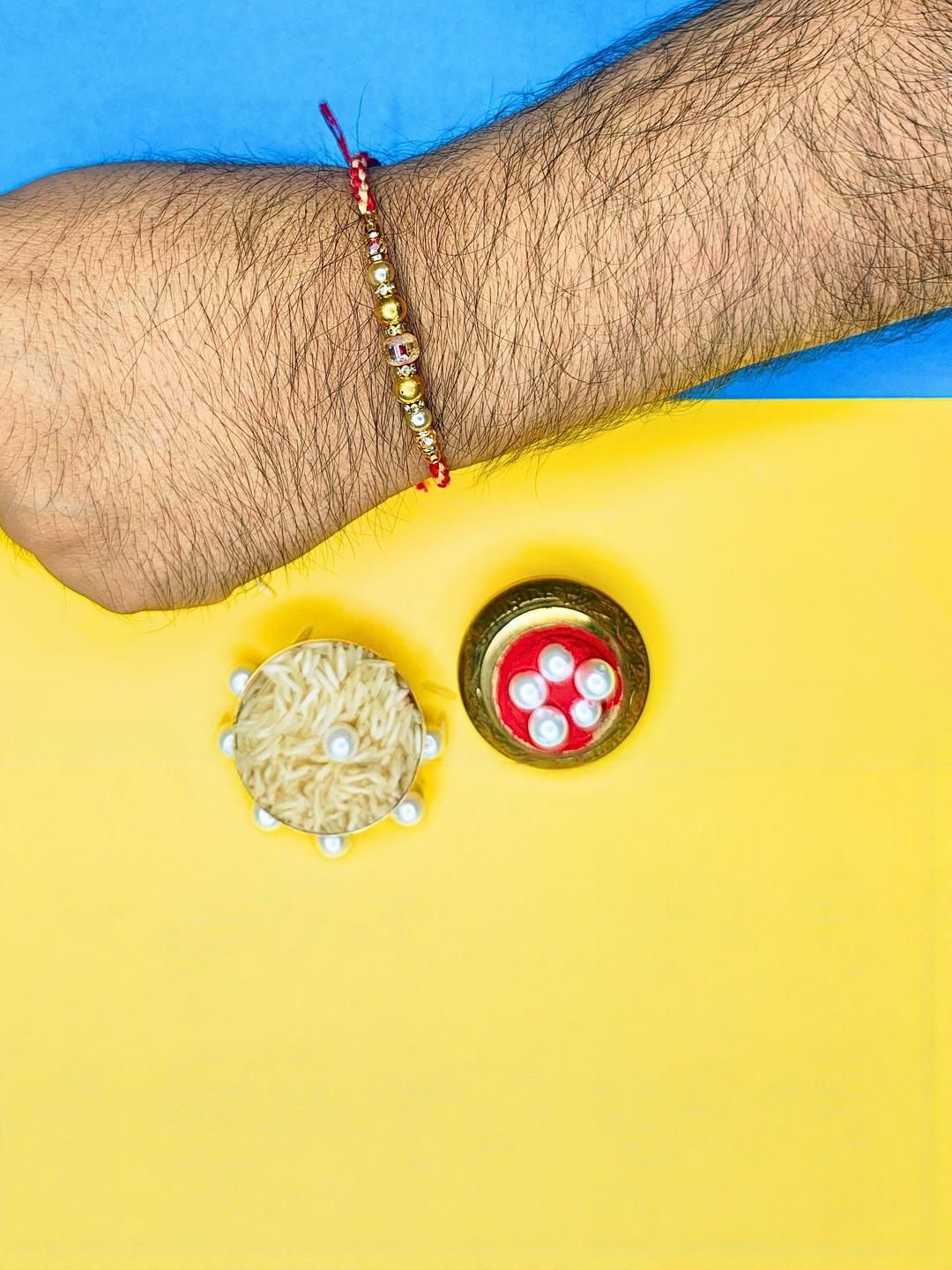 Dhiyona Set Of 3 Beaded Cotton Thread with AD Stones & Meenakari Designer Rakhi for Brother