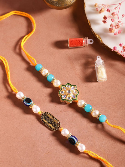 Dhiyona Unisex Set of 2 Beaded Bhai Bhabhi Rakhis With Roli & Chawal