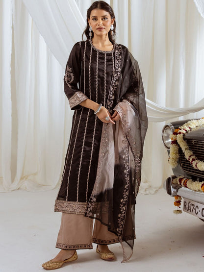 Dhiyona KL Women Regular Sequinned Kurta with Palazzos & With Dupatta