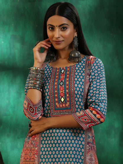 Women's LB Multicoloured Printed Linen Straight Suit With Dupatta