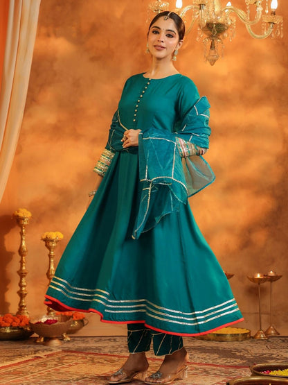Dhiyona RR Women's Regular Gotta Patti Kurta with Trousers & With Dupatta