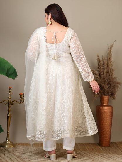 Dhiyona IN Women Floral Embroidered Empire Thread Work Kurta with Trousers & Dupatta