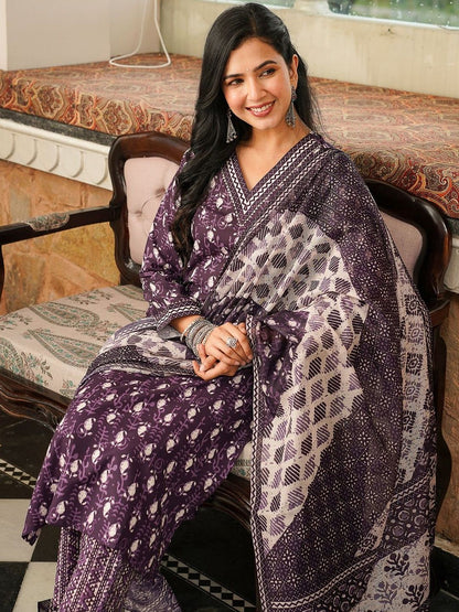 Dhiyona KL Ethnic Motifs Printed Straight Kurta With Trouser & Dupatta