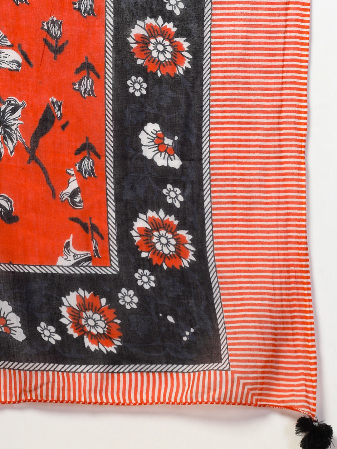 Floral Printed Thread Work Pure Cotton Anarkali Kurta with Trousers & Dupatta