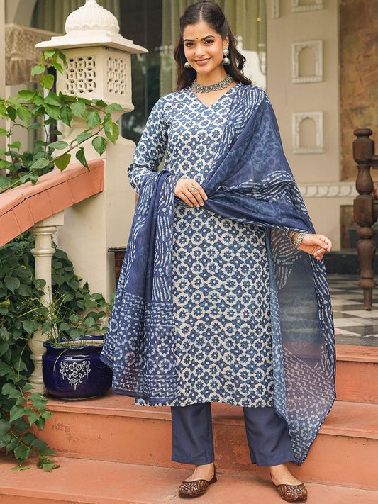 Dhiyona KL Ethnic Motifs Printed Straight Kurta With Trouser & Dupatta