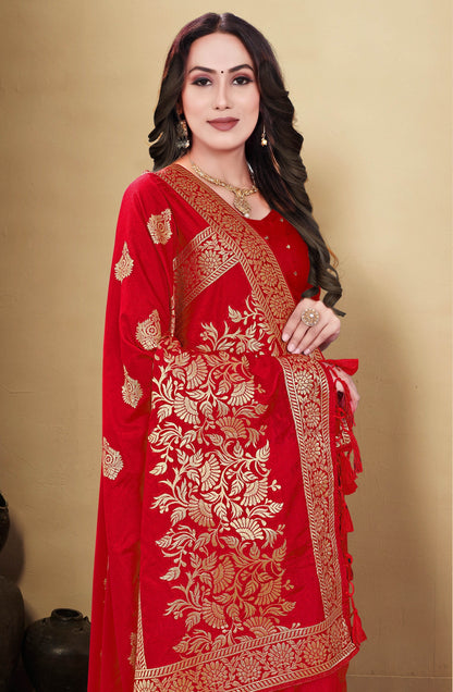 Dhiyona GR Women's Kocham Silk Red Silk Woven Saree