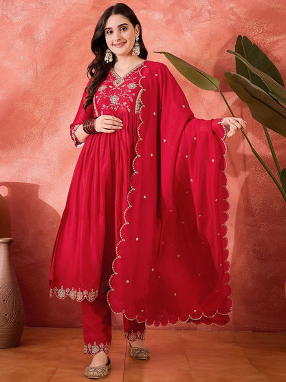 Zari Sequence Cut Work Emboridered Kurta Set With Dupatta