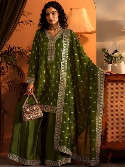 Dhiyona LL Women Ethnic Motifs Printed Kurta with Sharara & Dupatta