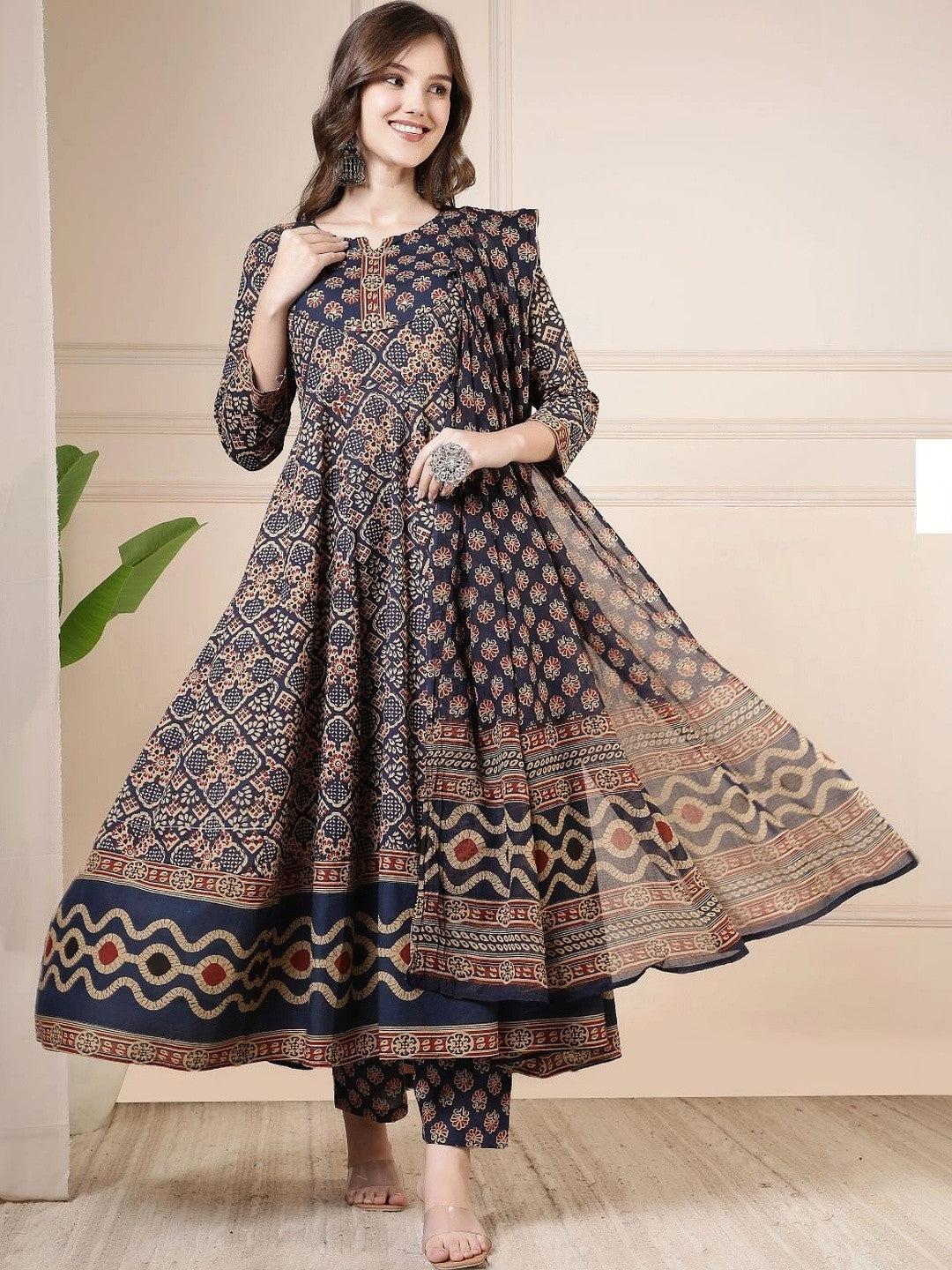 Women Ethnic Motifs Printed Empire Pure Cotton Kurta with Palazzos & With Dupatta