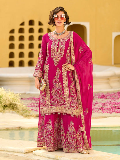 Dhiyona HOP Floral Embroidered Chinon Chiffon Kurta With Sharara & Dupatta