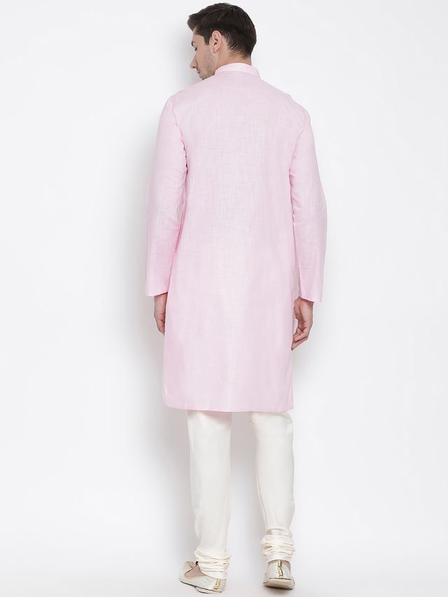 Men's Pink Cotton Linen Straight Kurta Pyjama Set