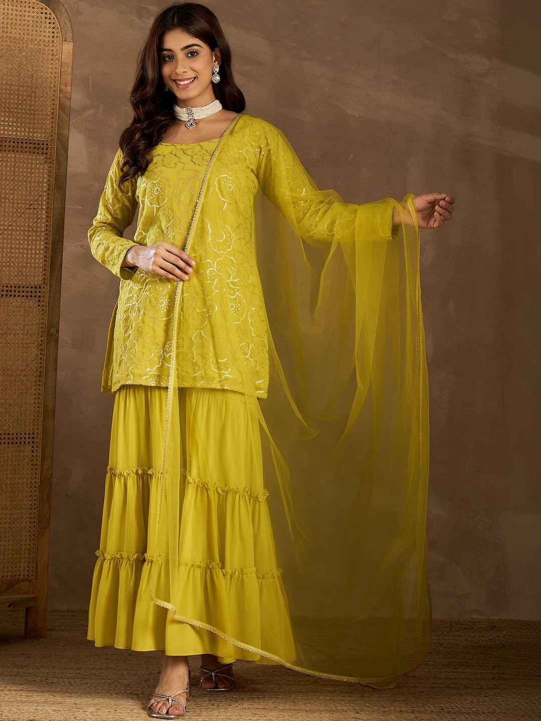 Dhiyona HOP Embroidered Kurta With Sharara & Dupatta