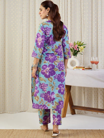 Dhiyona IE Floral Printed Pure Cotton Tunic & Trousers Co-Ord Set