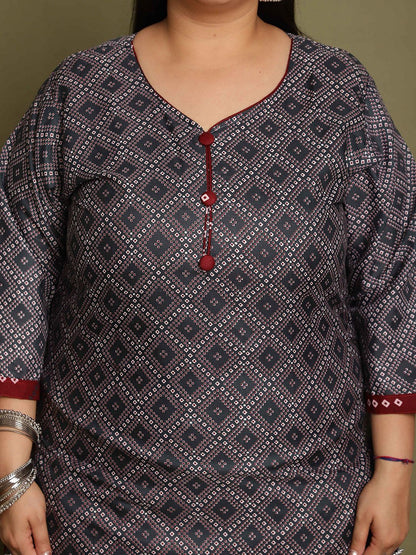 Dhiyona KL Women Plus Size Geometric Printed Kurta with Salwar & Dupatta