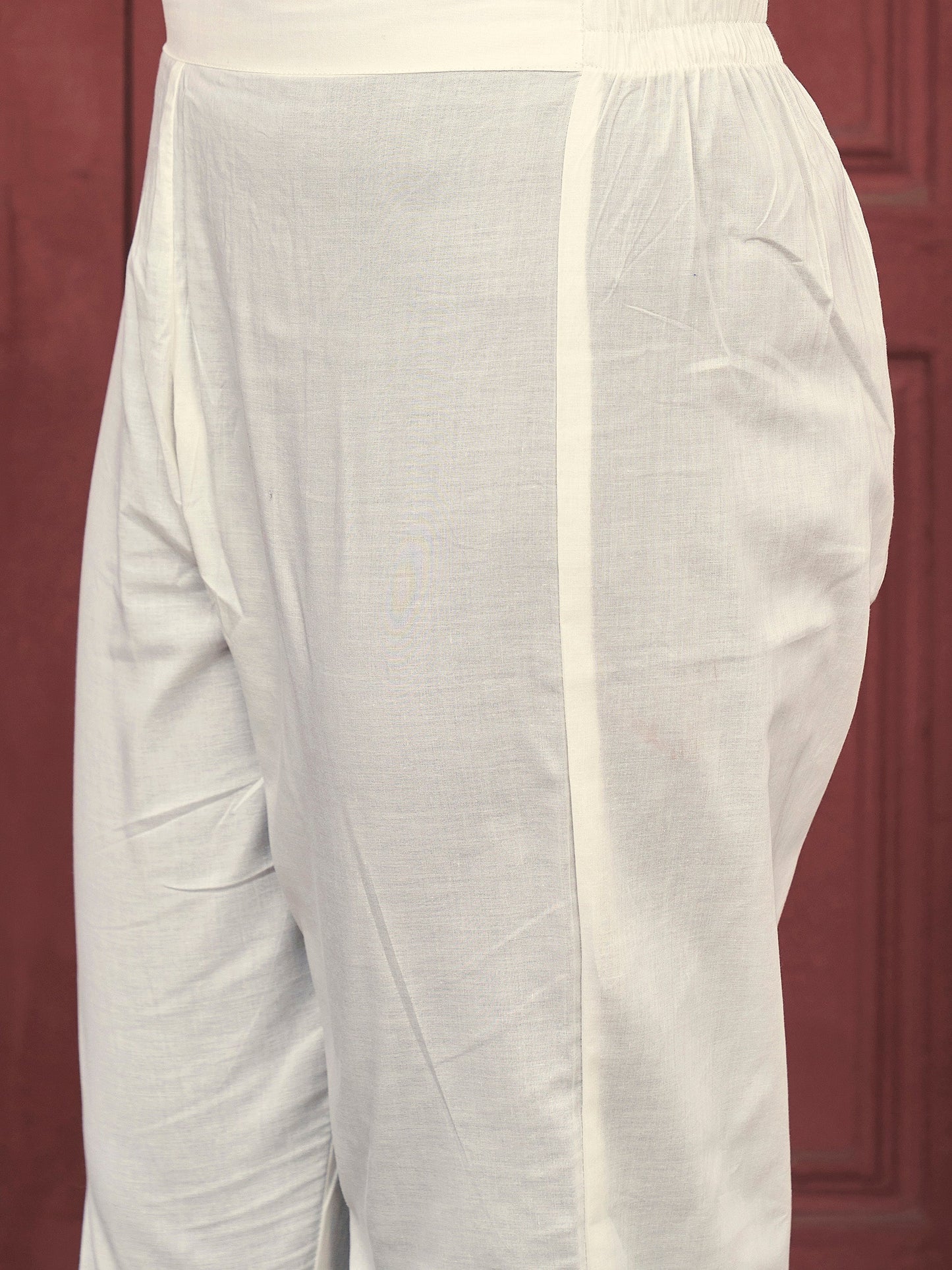 Dhiyona TI Women's Women White Pure Cotton Embroidered Kurta with Pant and Dupatta