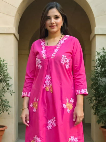 Dhiyona IE Floral Embroidered A-Line Kurta and Trousers Pure Cotton Co-Ords Set