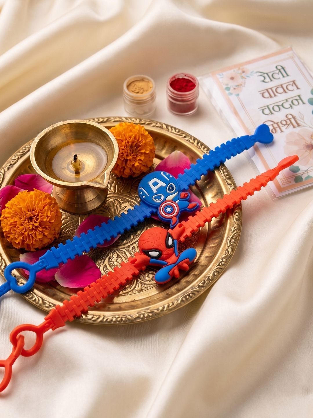 Dhiyona Set Of 2 Superhero Kids Rakhi With Roli Chawal Chandan Mishri