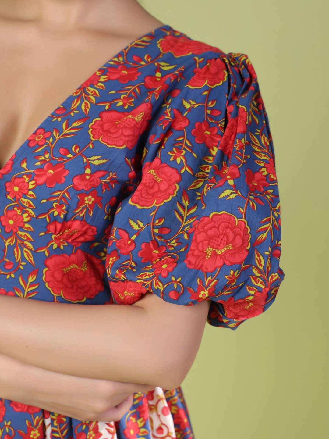 Dhiyona AY Women's Floral Print Puff Sleeve Fit & Flare Dress