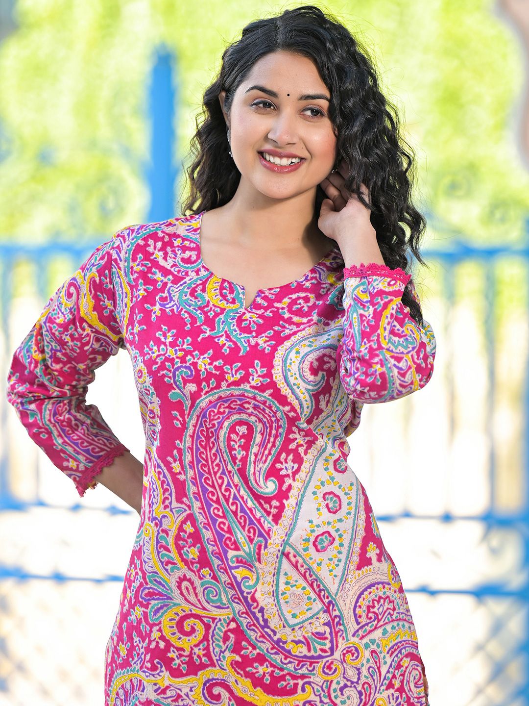 Dhiyona IE Paisley Printed Pure Cotton Straight Kurta With Trousers