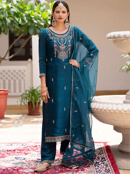 Dhiyona CH Women Ethnic Motifs Embroidered Kurta with Trousers & Dupatta