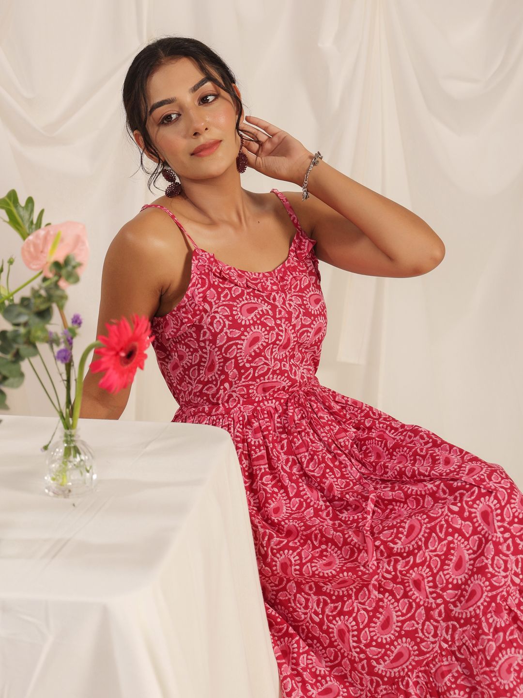 Dhiyona AY Women's Floral Print A-Line Midi Dress