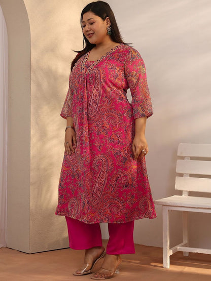 Dhiyona Women's Plus Size Paisley Printed Kurta with Trousers & Dupatta