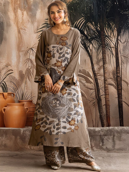 Floral Printed Beads and Stones Kurta with Palazzos