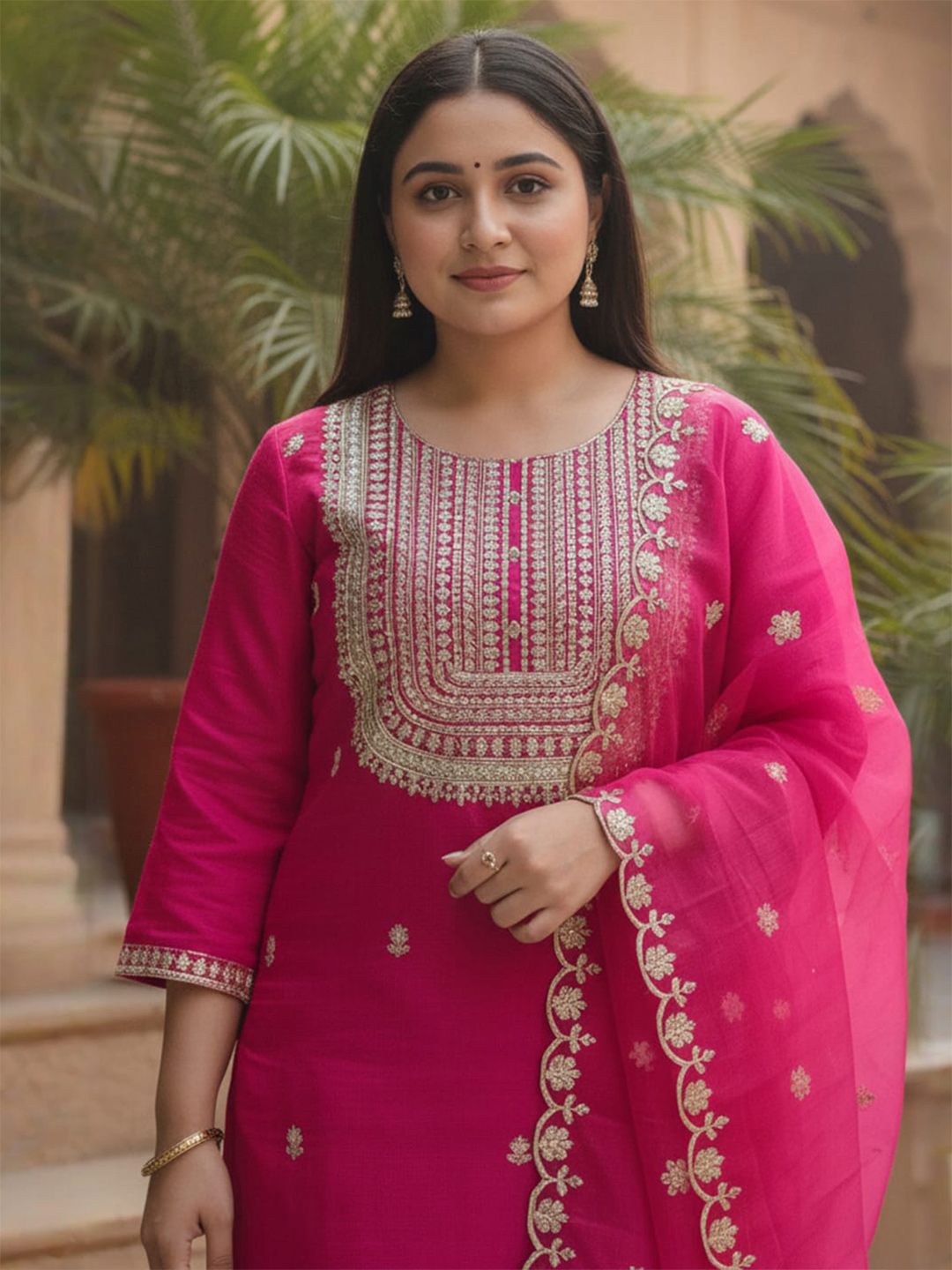 Dhiyona IE Women Ethnic Motifs Embroidered Kurta with Trousers & Dupatta