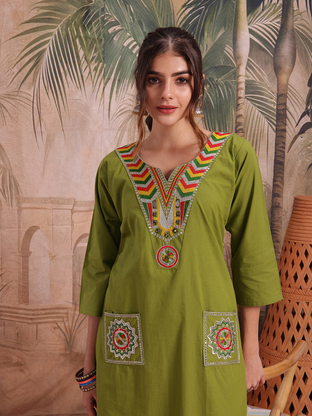 Geometric Embroidered Kurta with Palazzos
