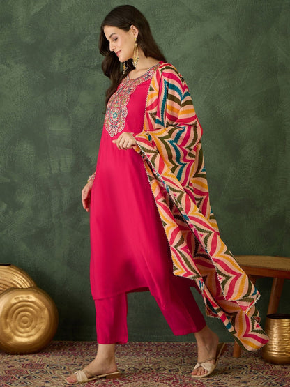 Dhiyona KL Women Ethnic Motifs Embroidered Kurta with Trousers & Dupatta