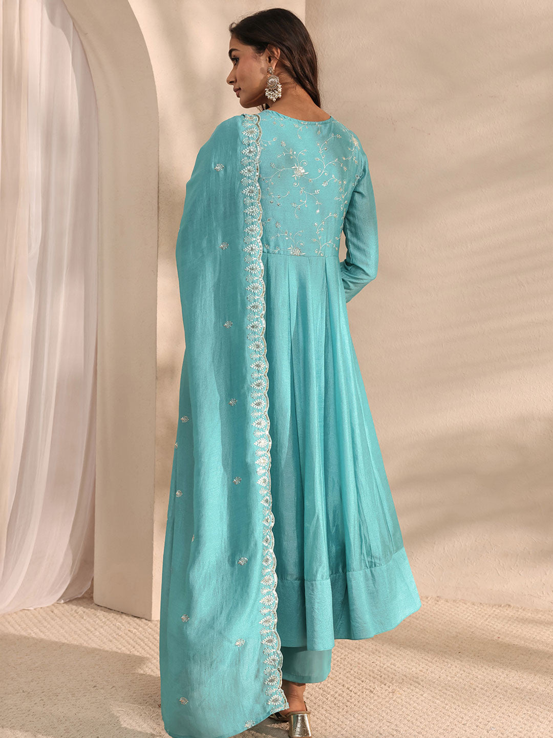 Blue Embellished Anarkali Suit Set with Dupatta