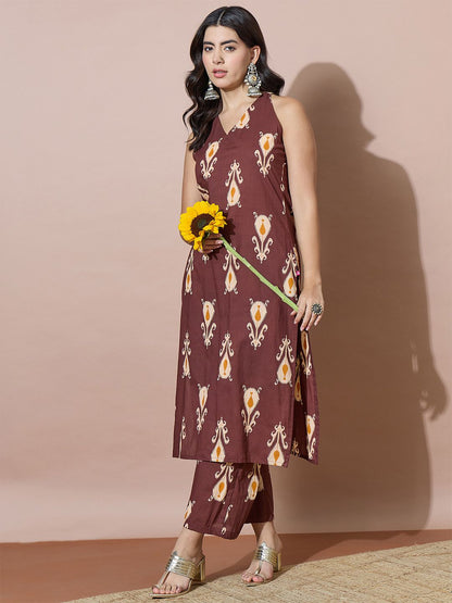 Brown Women Floral Printed Regular Kurta with Palazzos