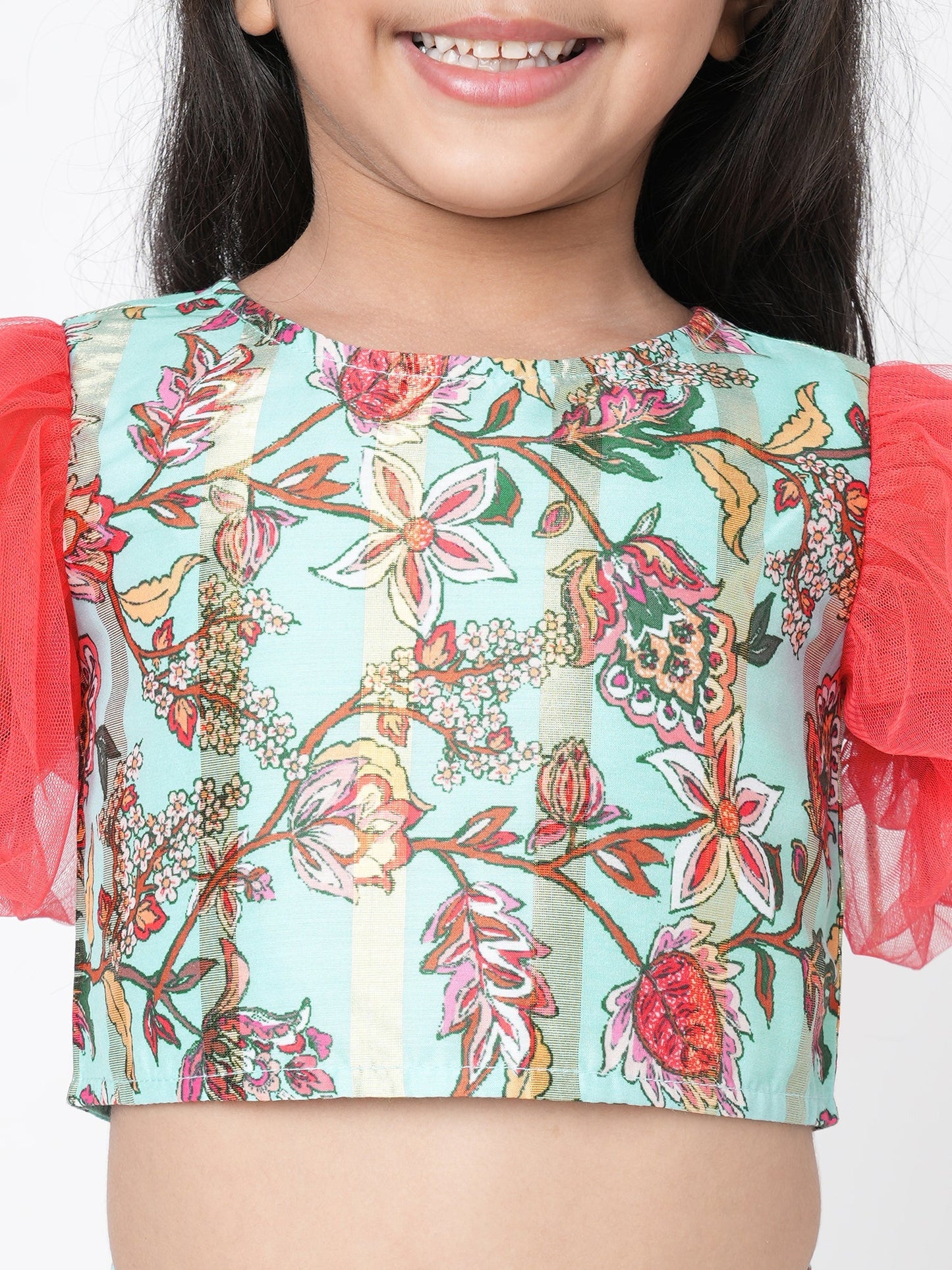 Golden Weaves  Blue Crop Top with Dhoti Girls Co-ordinate set