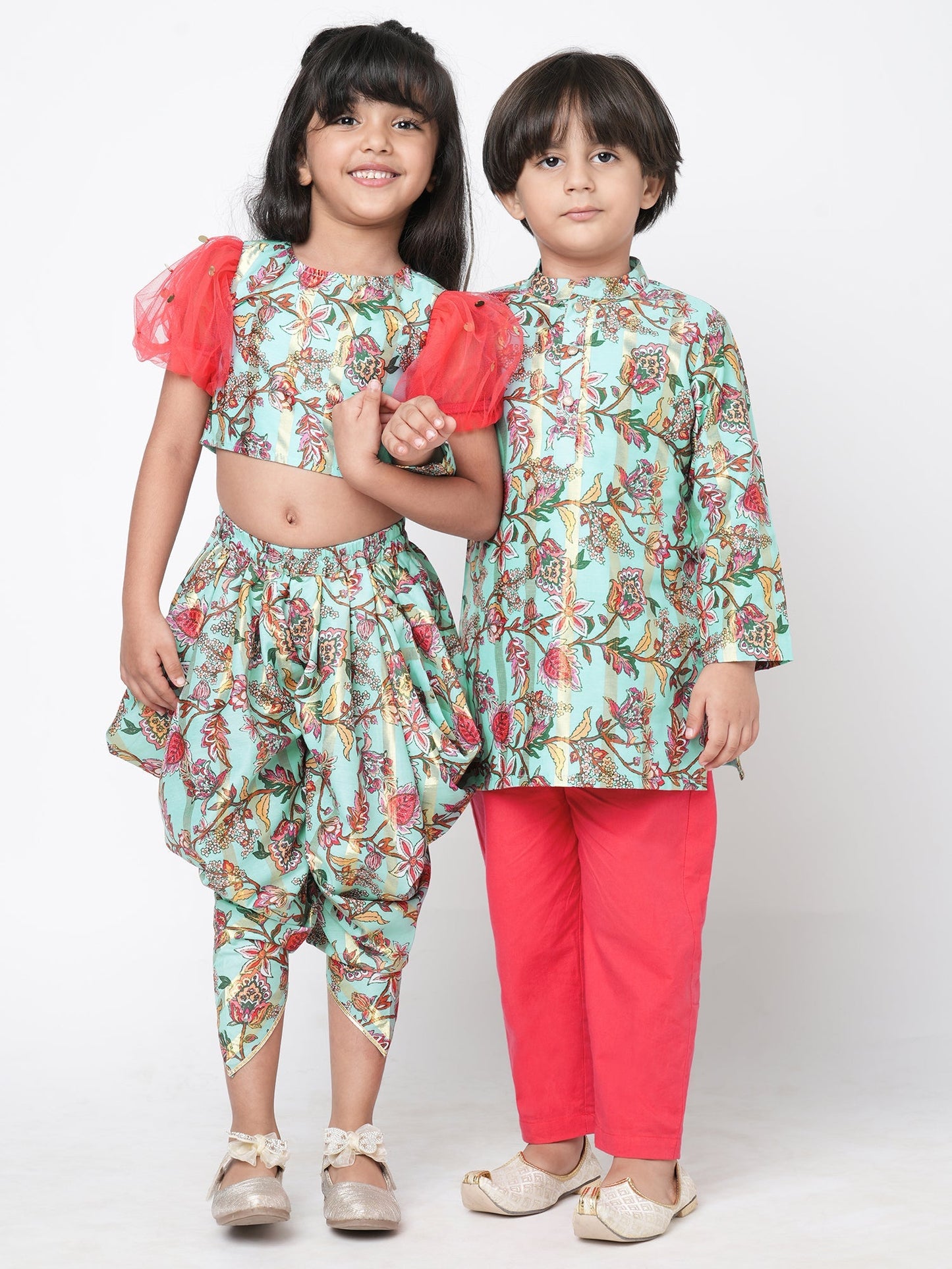 Golden Weaves  Blue Crop Top with Dhoti Girls Co-ordinate set