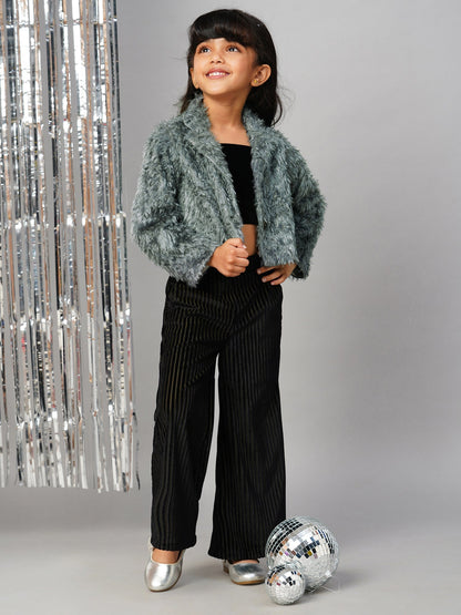 Glam Up Girls Party Fur Jacket With Palazzo Pant