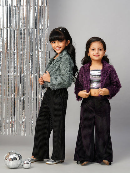 Glam Up Girls Party Fur Jacket With Palazzo Pant
