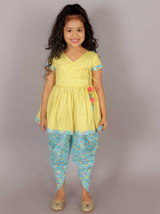 Folklore Girls Yellow Kurta with Dhoti set