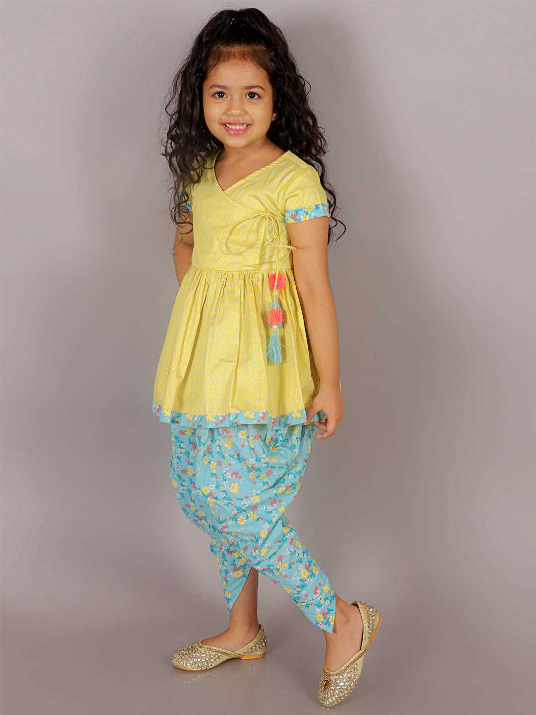 Folklore Girls Yellow Kurta with Dhoti set