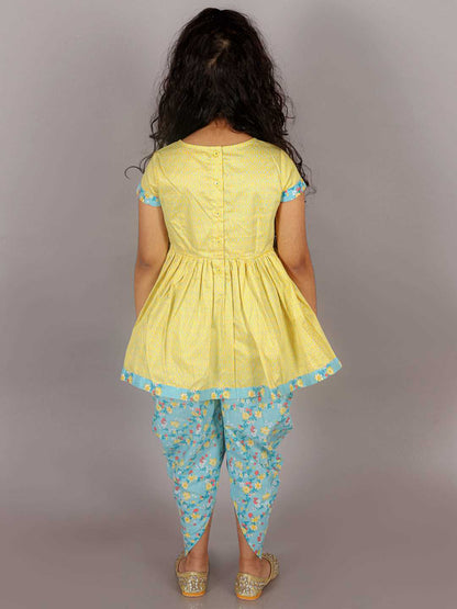 Folklore Girls Yellow Kurta with Dhoti set