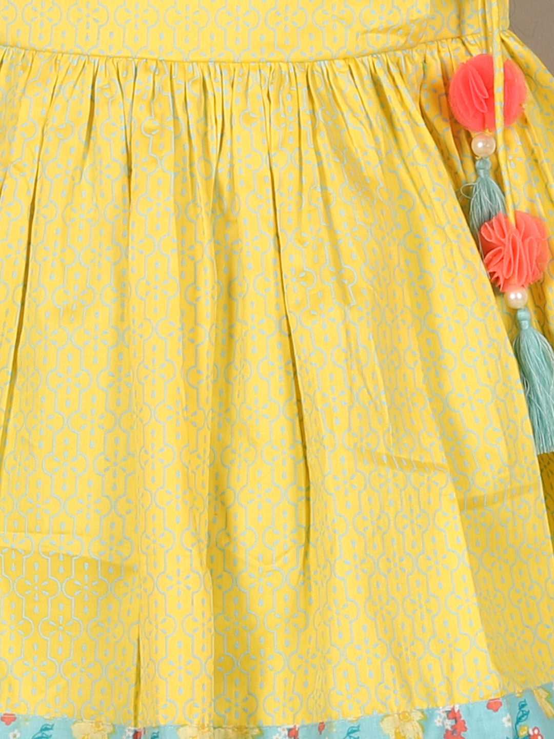 Folklore Girls Yellow Kurta with Dhoti set