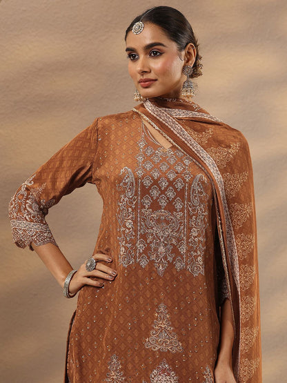 Dhiyona LL Women Ethnic Motifs Embroidered Regular Thread Work Silk Crepe Kurta with Sharara & With Dupatta
