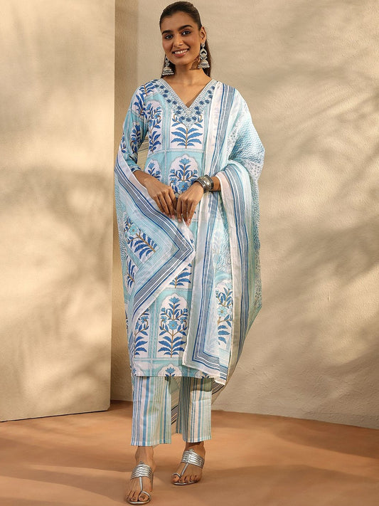 Women Ethnic Motifs Printed Regular Thread Work Kurta with Trousers & With Dupatta