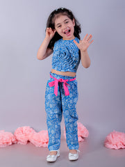 Jaipur Girls Blue Printed Top with Printed Pant Girls Co-ordinate set