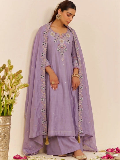 Women Ethnic Motifs Embroidered Regular Thread Work Kurta with Palazzos & With Dupatta