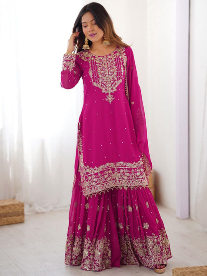 Dhiyona KL Women Ethnic Motifs Embroidered Regular Sequinned Kurta with Sharara & Dupatta
