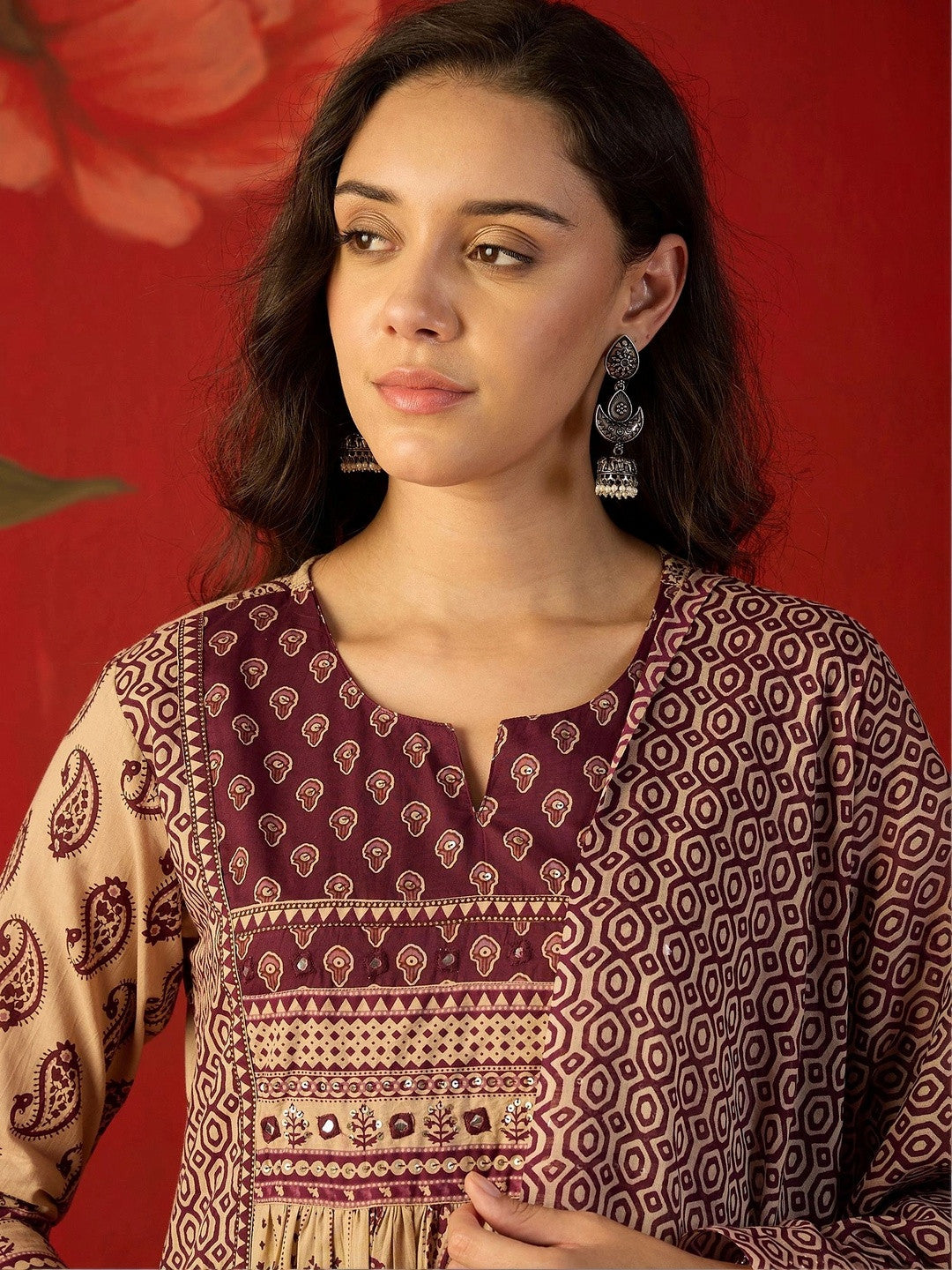 Women Paisley Printed Empire Pure Cotton Kurta with Trousers & With Dupatta